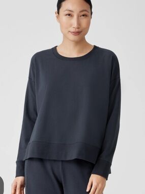 Eileen Fisher Traceble Organic Cotton Crewneck Top - Dark Blue Medium